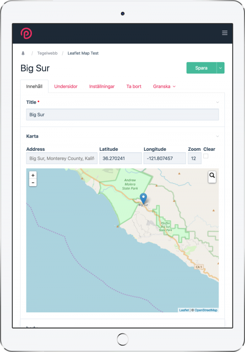 Modulen i ProcessWire-gränssnittet.