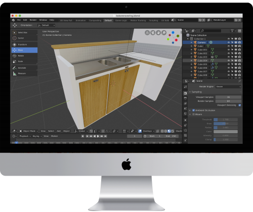 Filen för köksrenoveringen i Blender 2.8.